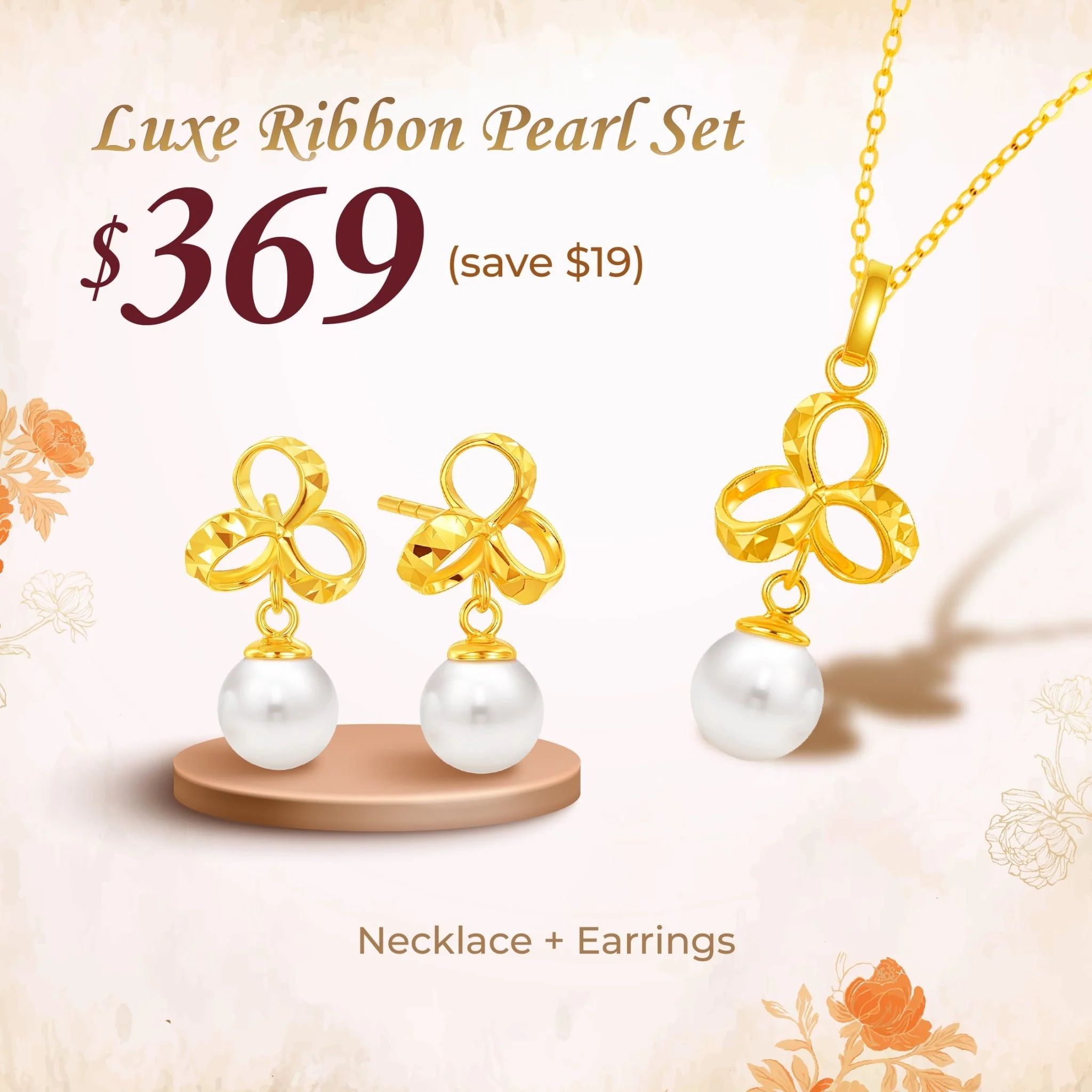 10K Gold Luxe Ribbon Pearl Earrings - Image 2