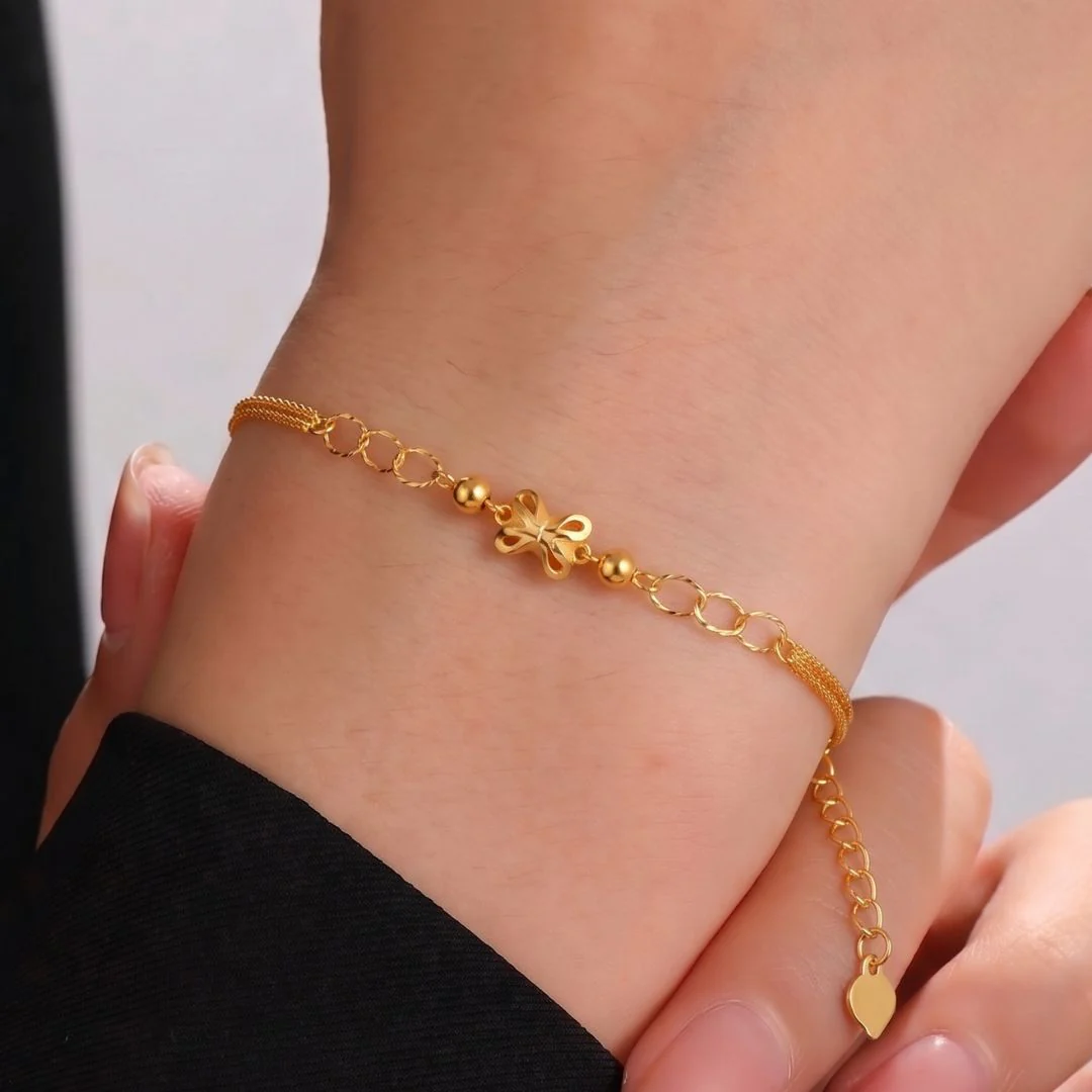 14K Gold Dainty Shimmering Bracelet - Image 2