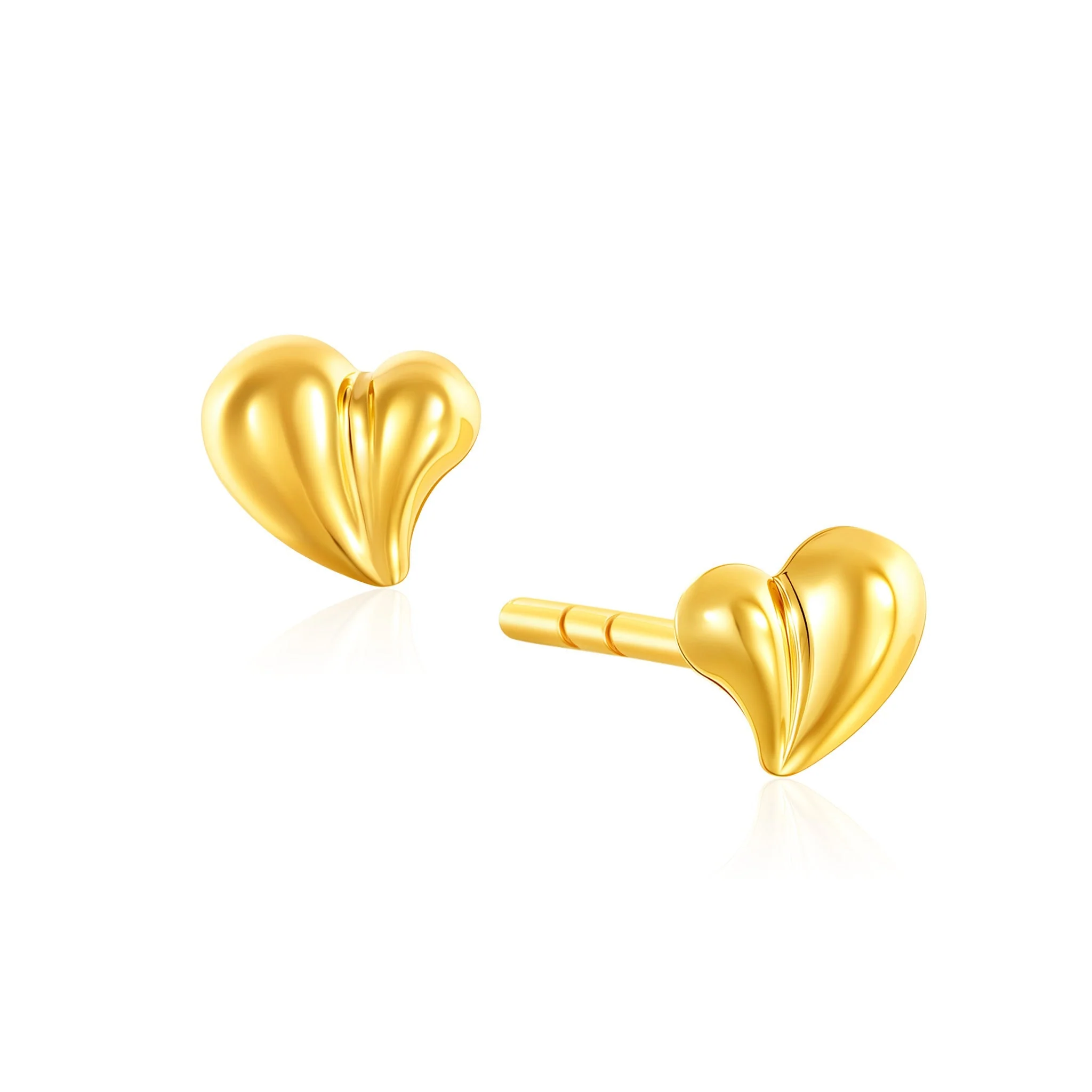 14K Gold Heart Kiss Studs