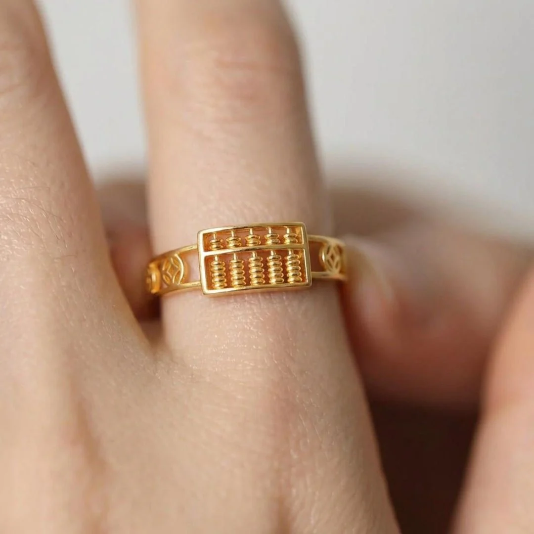 916 Gold Abacus with Fortune Coin Ring - Image 2