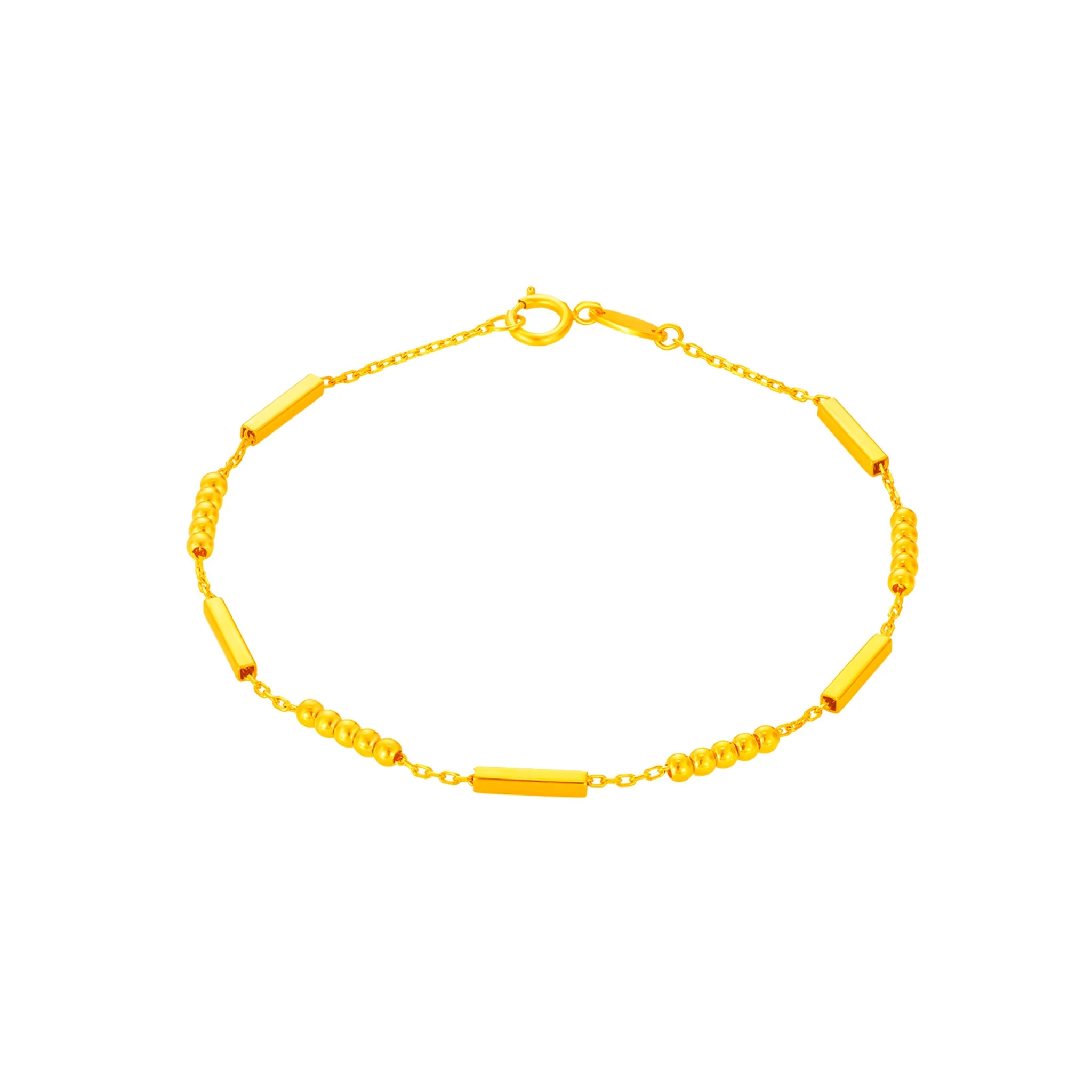 916 Gold Beads & Bar Link Bracelet