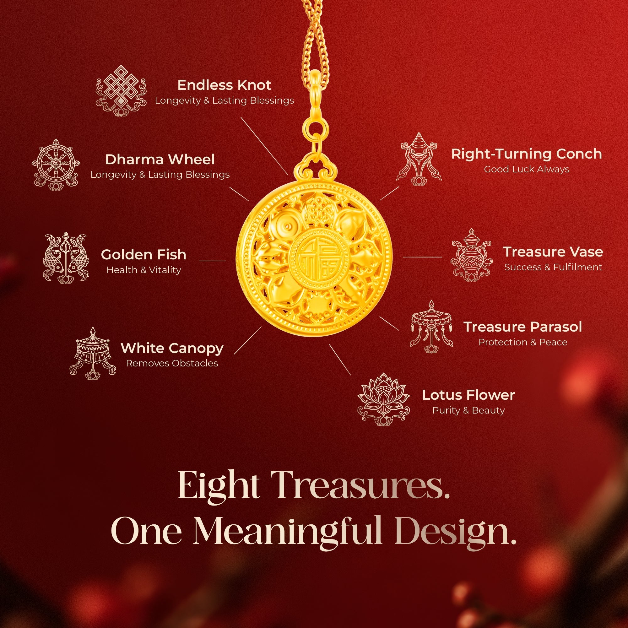 916 Gold 八宝罗盘 Eight Treasures Charm Pendant - Image 6