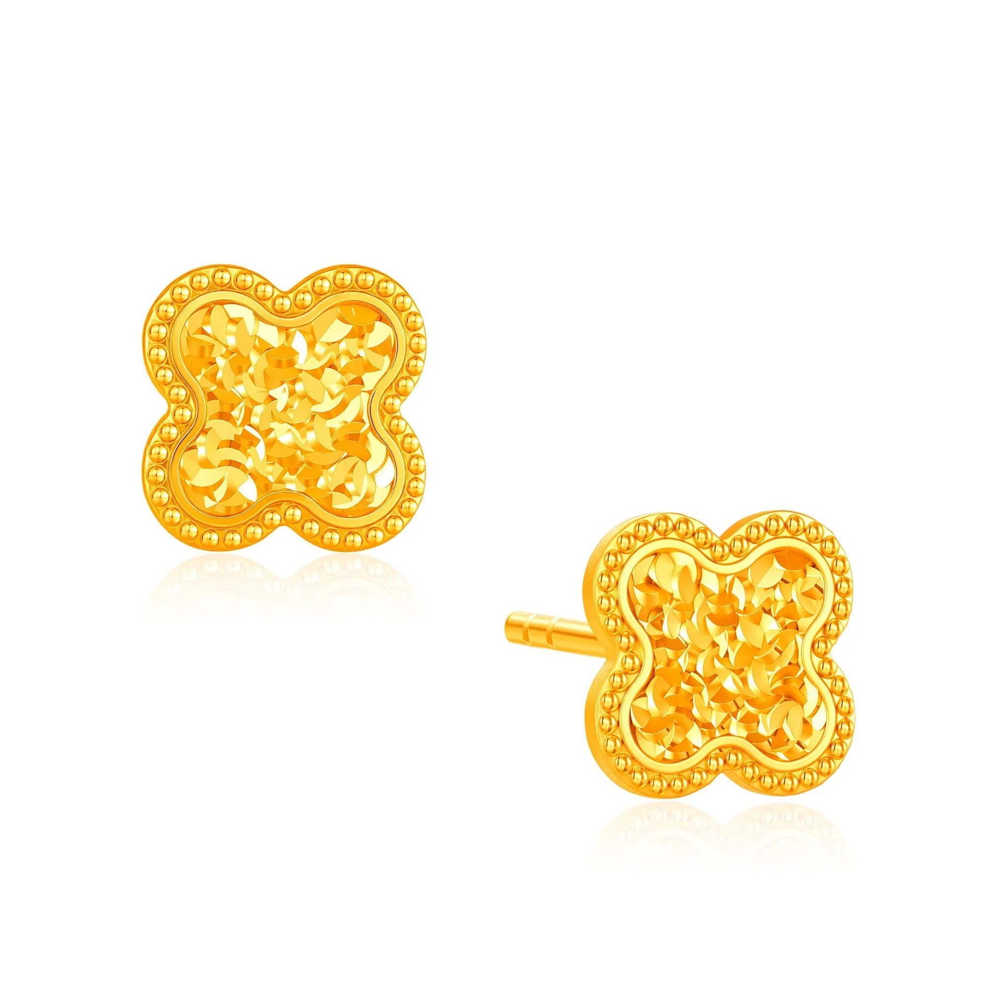 916 Gold Frosted Clover Earrings