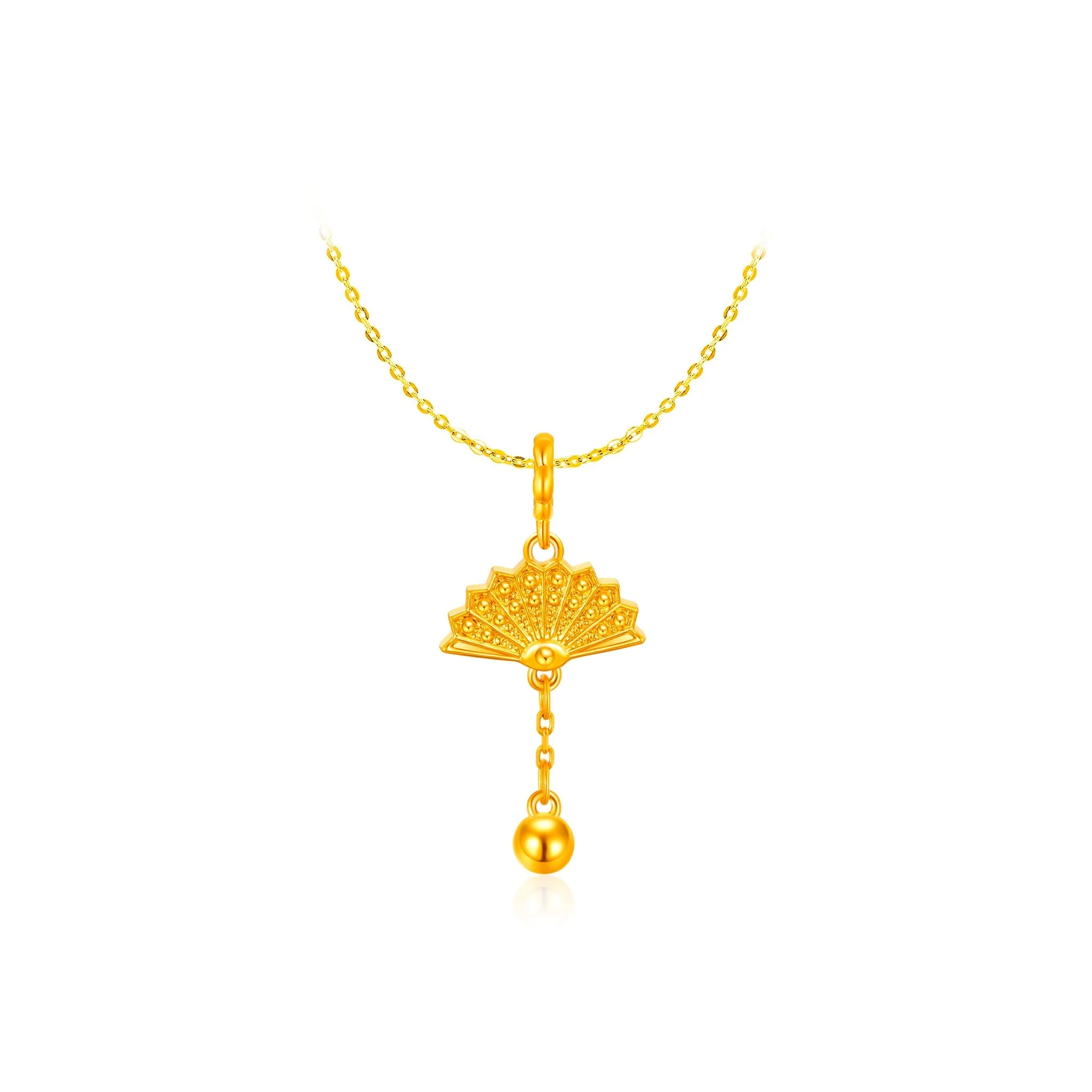 916 Gold Happiness Fan Charm Pendant