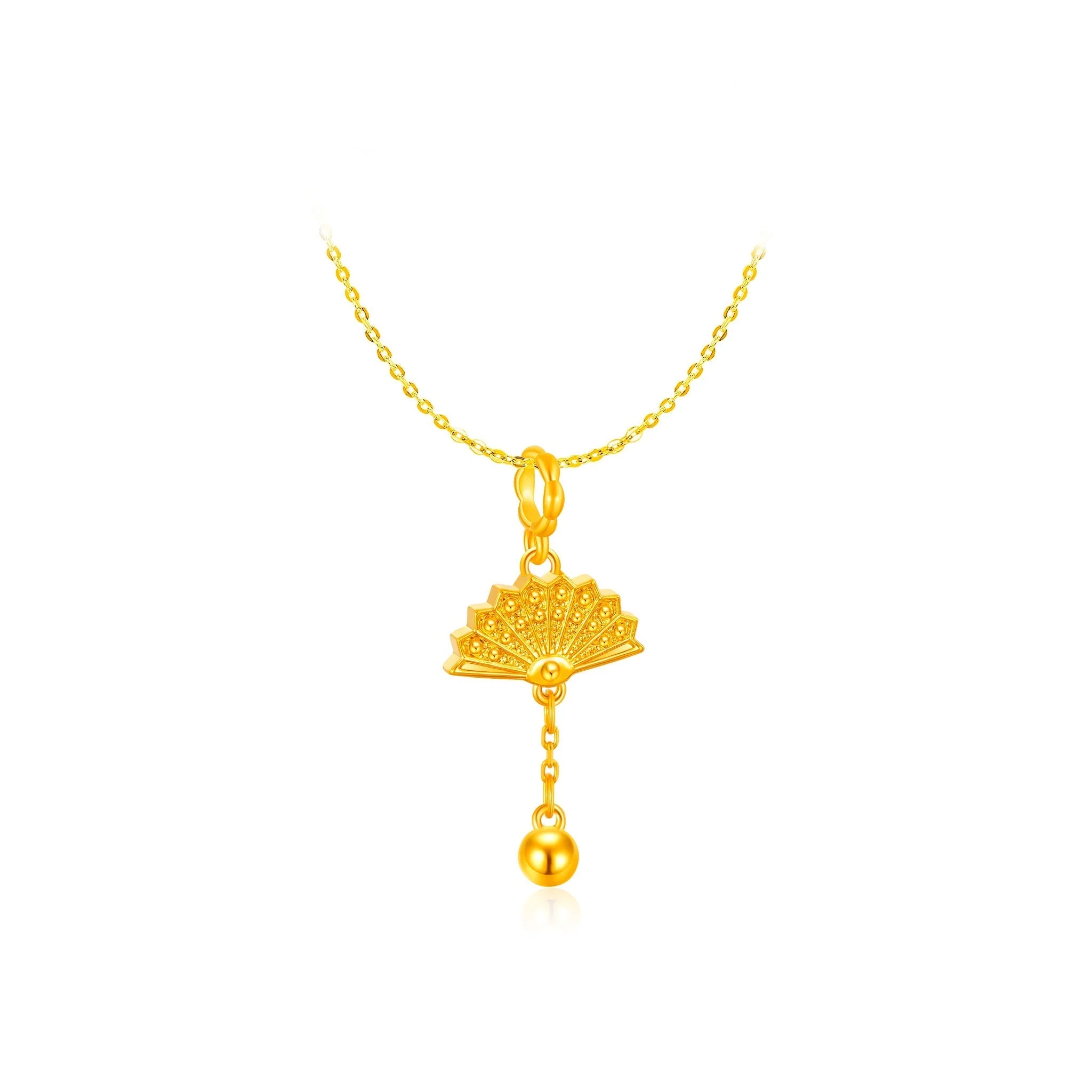 916 Gold Happiness Fan Charm Pendant - Image 2