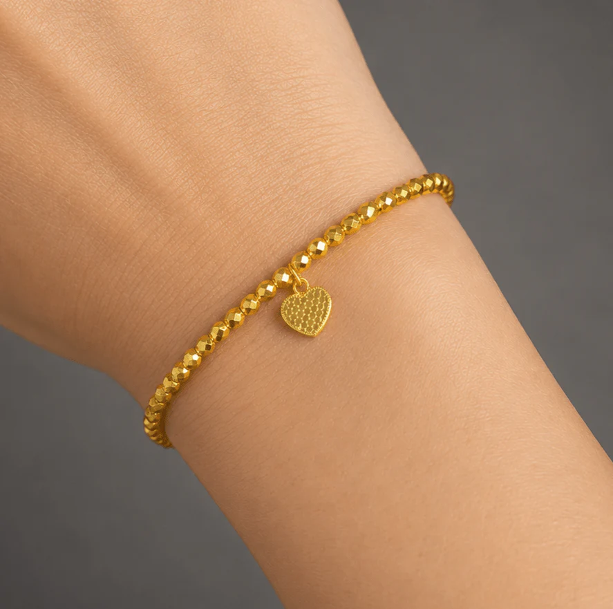 916 Gold Heart Beads Bracelet - Image 2
