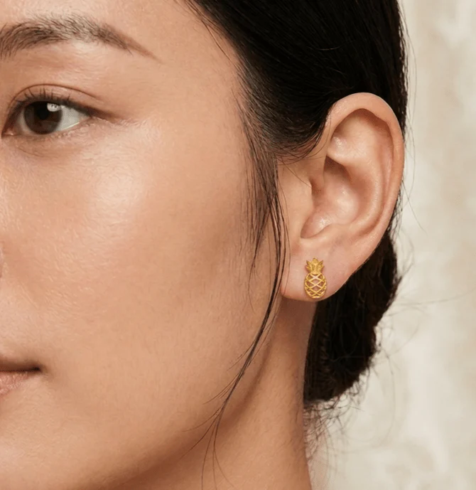 916 Gold Prosperous Pineapple Stud Earrings - Image 2