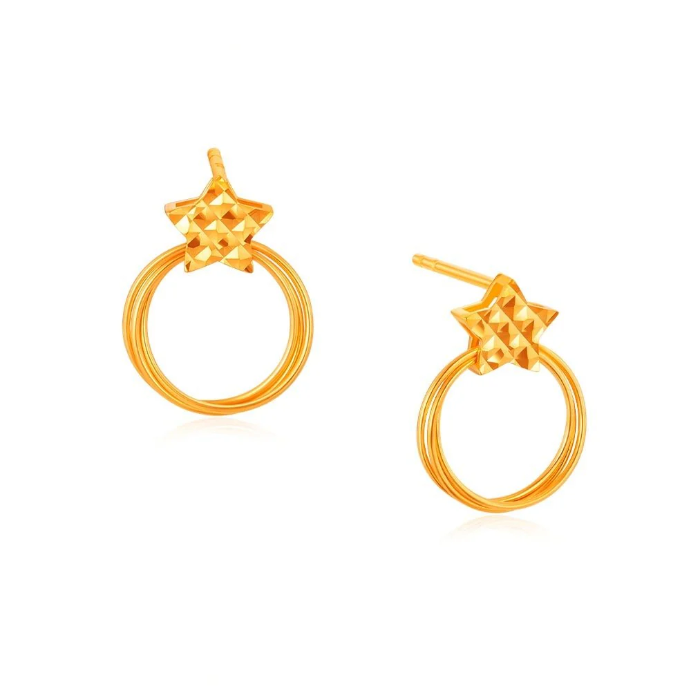 916 Gold Ringed Stars Earrings