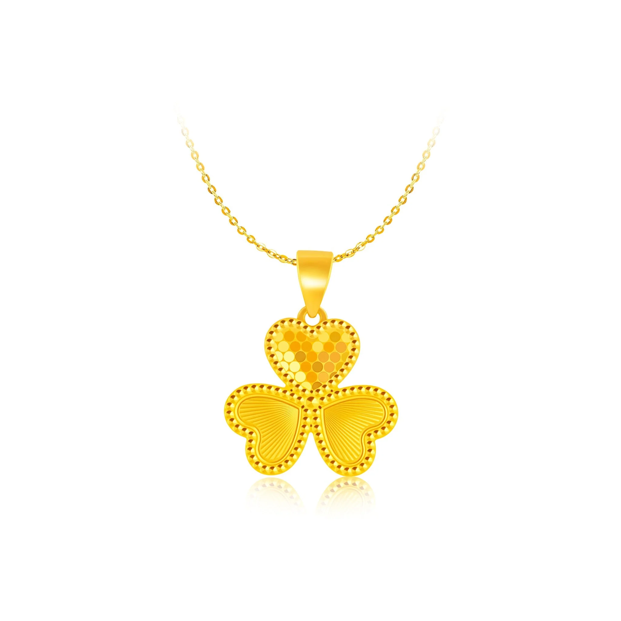 999 Gold 3-Petal Clover Good Luck Pendant