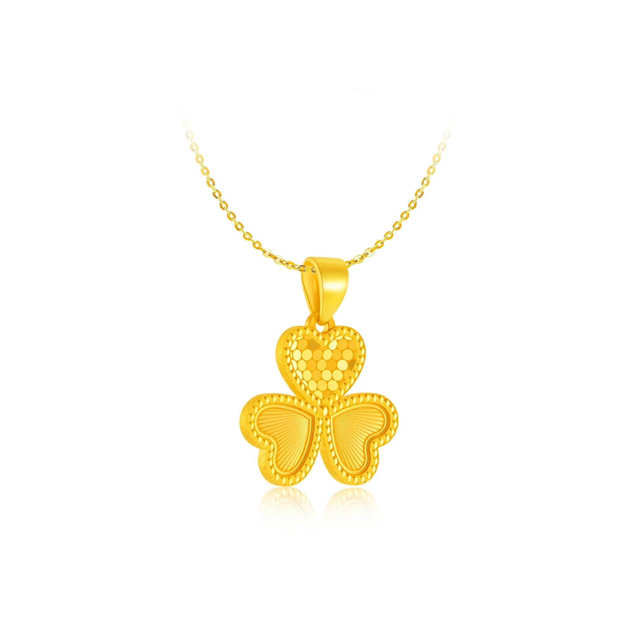 999 Gold 3-Petal Clover Good Luck Pendant - Image 2