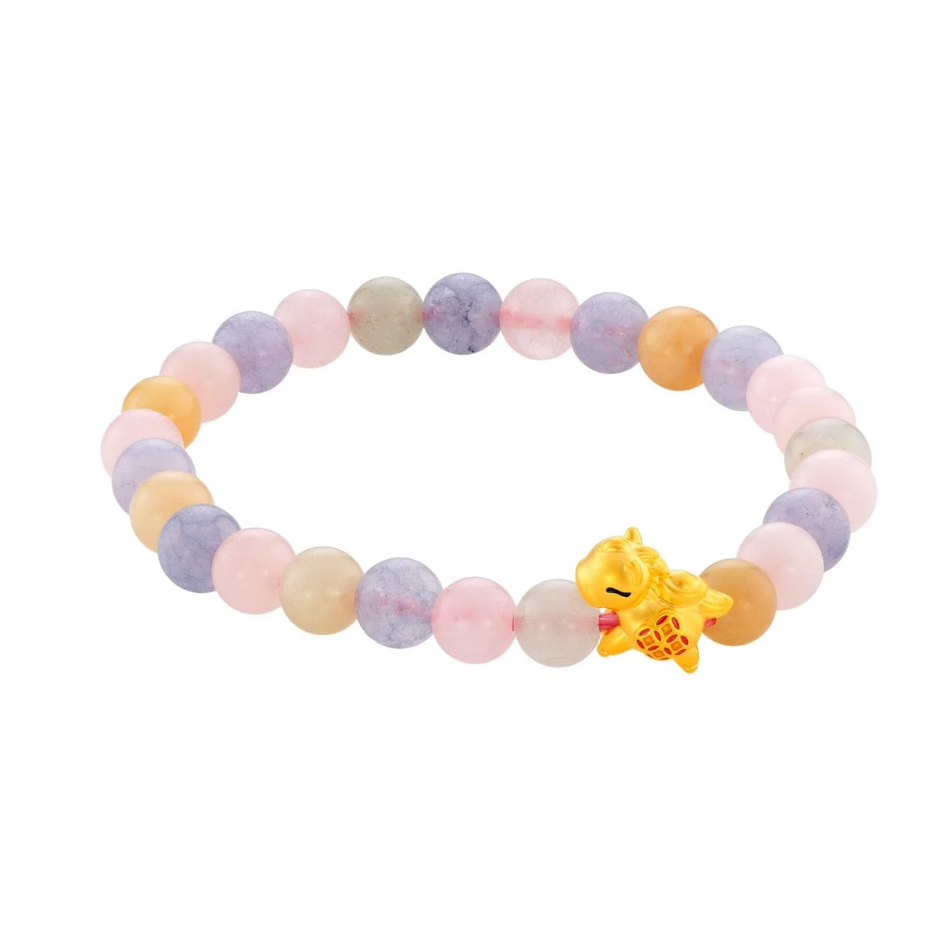 999 Gold Mini Horse 马到功成 with Auspicious Beads Bracelet - Image 2