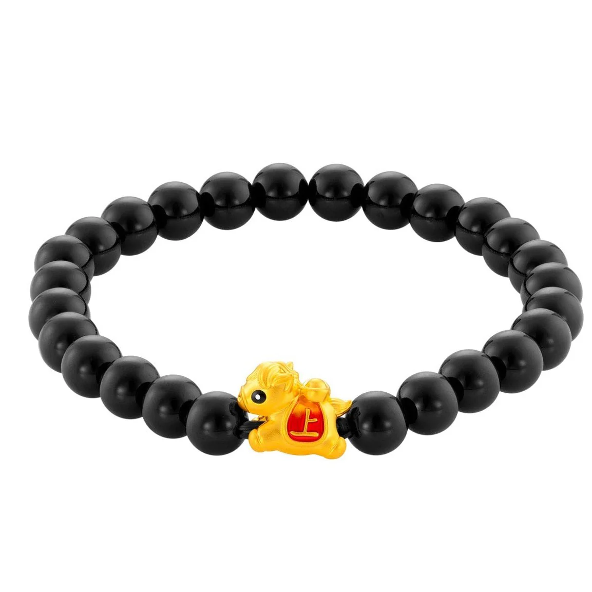 999 Gold Mini Horse 马到功成 with Auspicious Beads Bracelet - Image 3