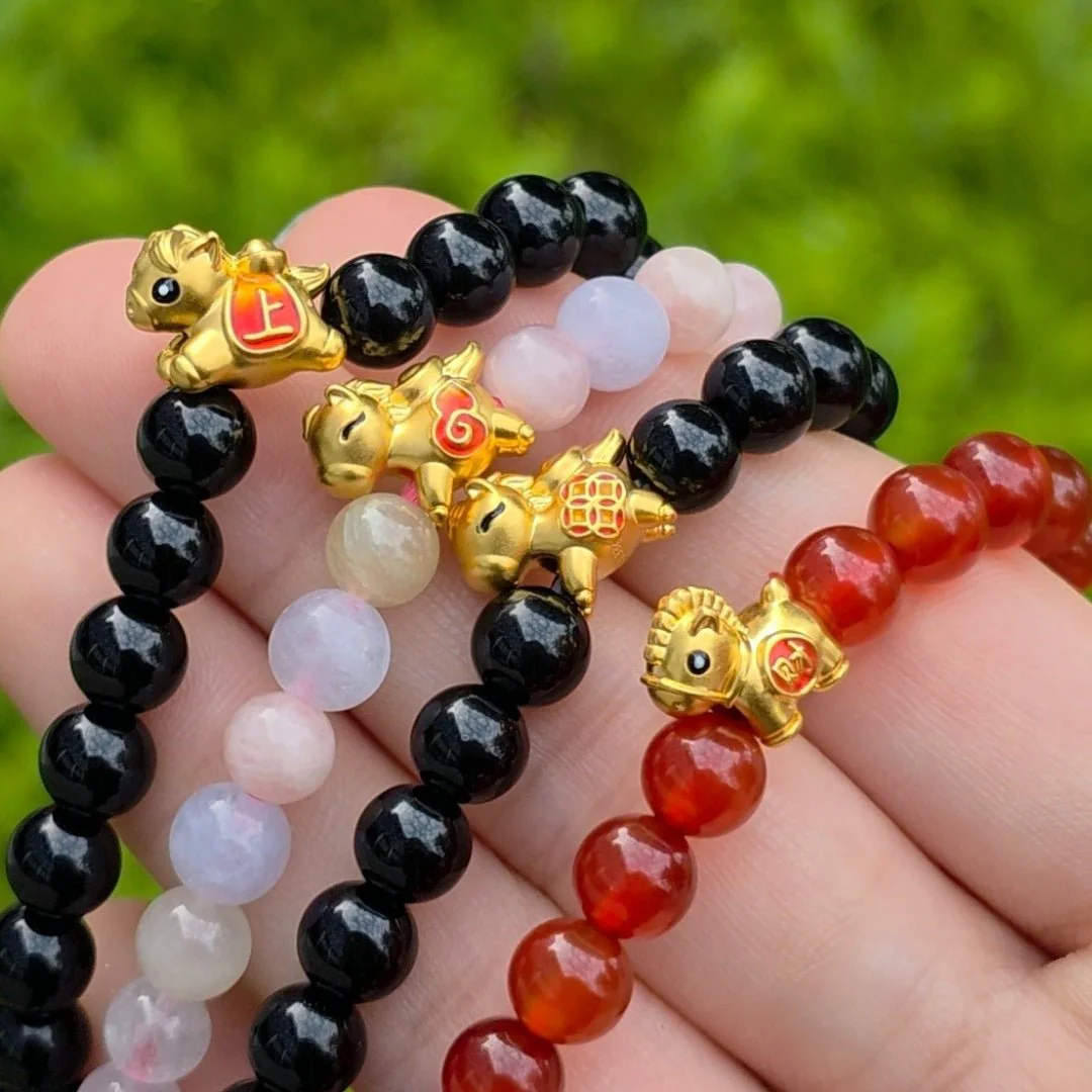999 Gold Mini Horse 马到功成 with Auspicious Beads Bracelet - Image 33