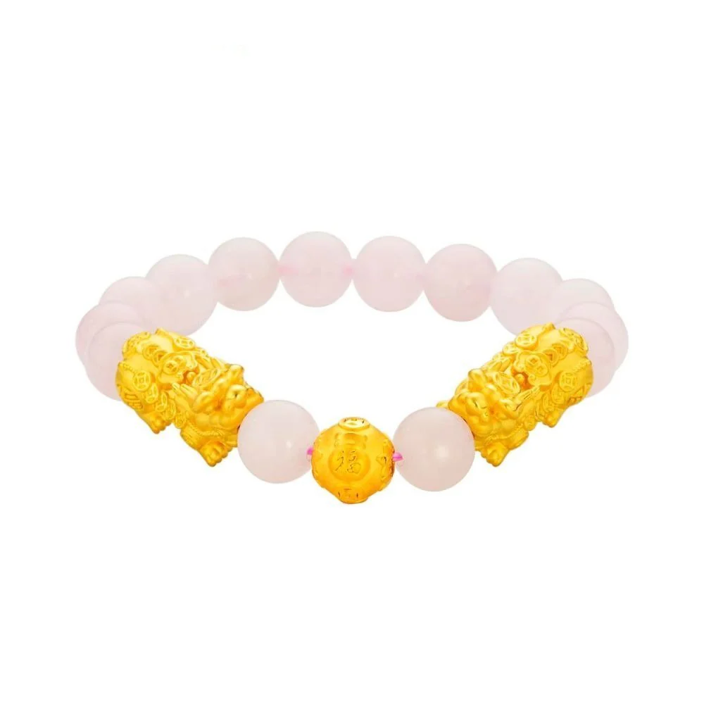 999 Gold Pink Rose Quartz with Pixiu Bracelet - Image 3