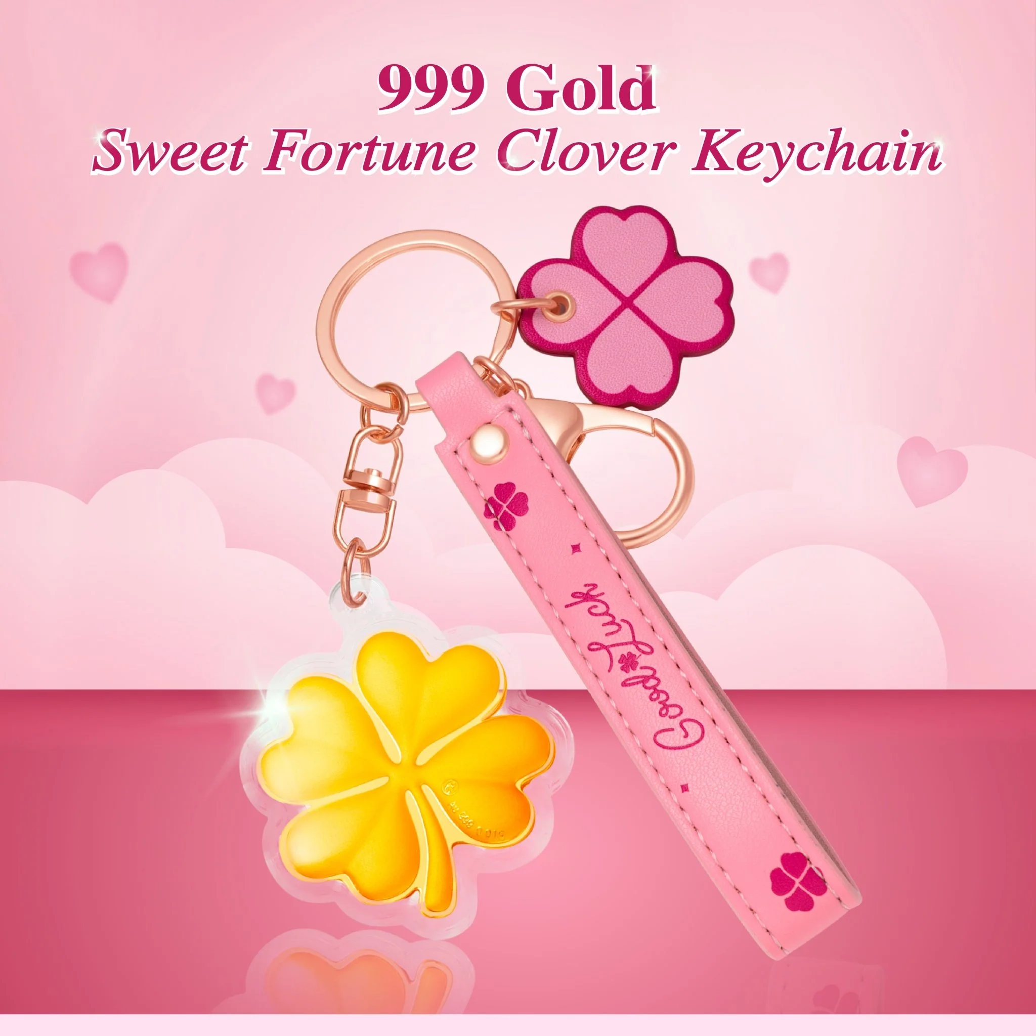 999 Gold Sweet Fortune Clover Keychain